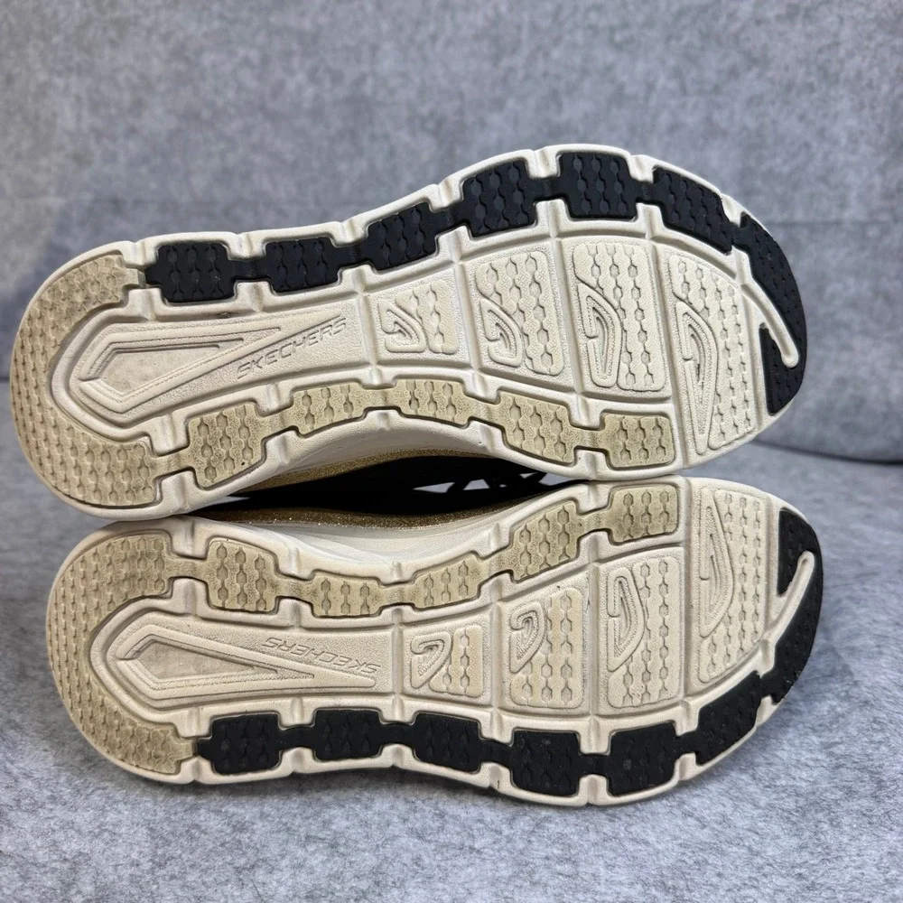 Skechers DLux Walker Relaxed Fit Black Gold Glitter Sneakers Womens 149358